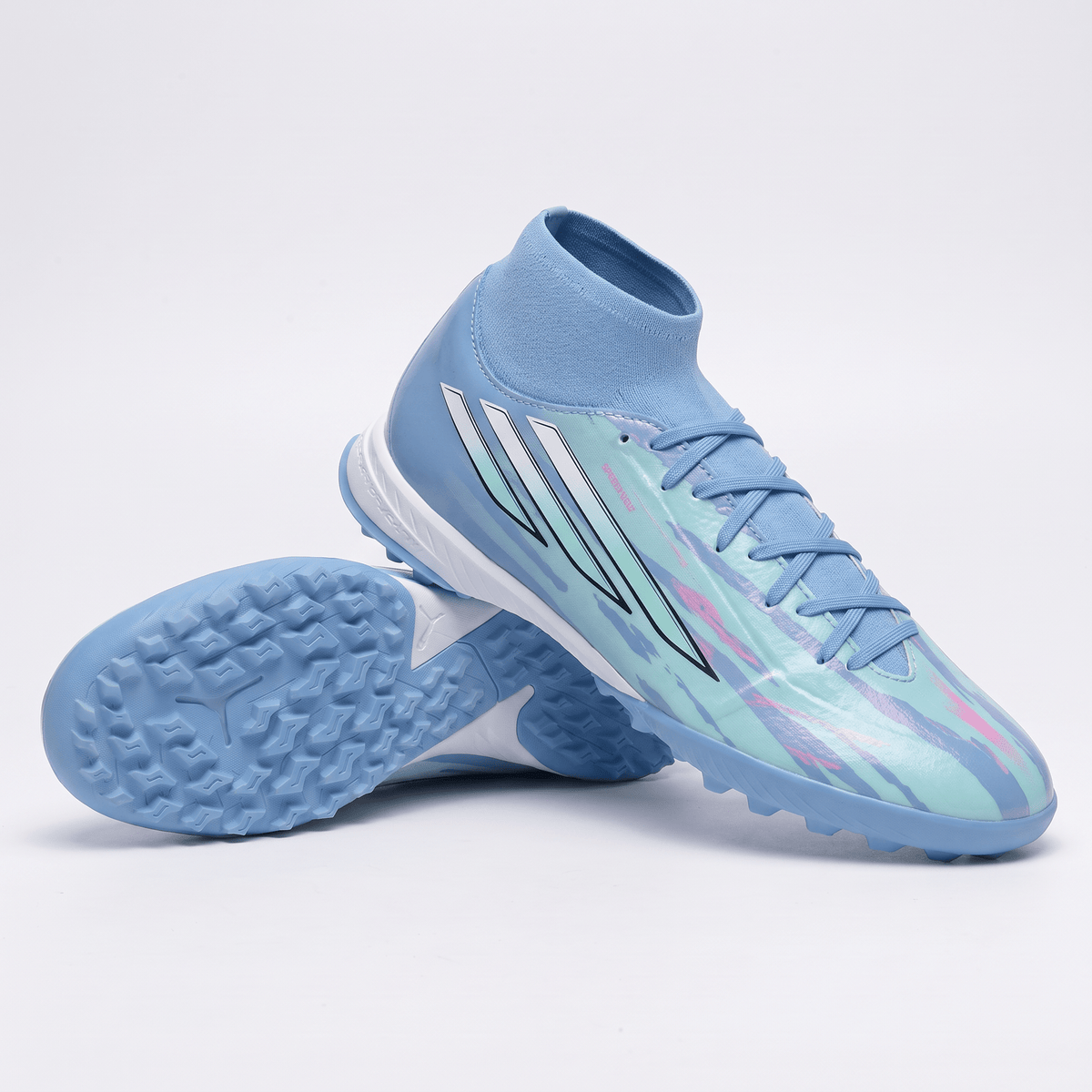 F50 Sparkfusion Club Mid Cut Turf Semi Blue Burst / White / Orchid Pink