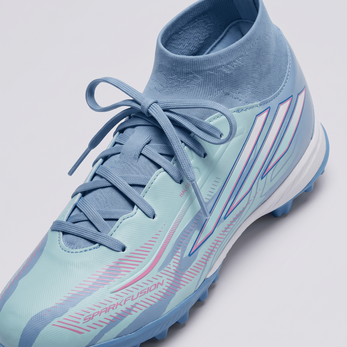 F50 Sparkfusion Club Mid Cut Turf Semi Blue Burst / White / Orchid Pink